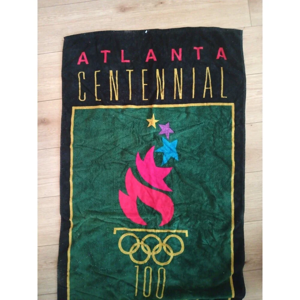 Olympic Games 1996 Atlanta Olympics Summer Beach 90s Vintage Towel Green Black